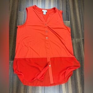 Carmen Marc Valvo Blouse size L Flowy Tank Top Sheer V Neck Satin